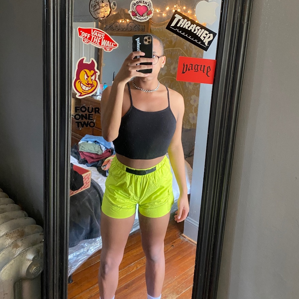 Neon yellow seatbelt clip shorts